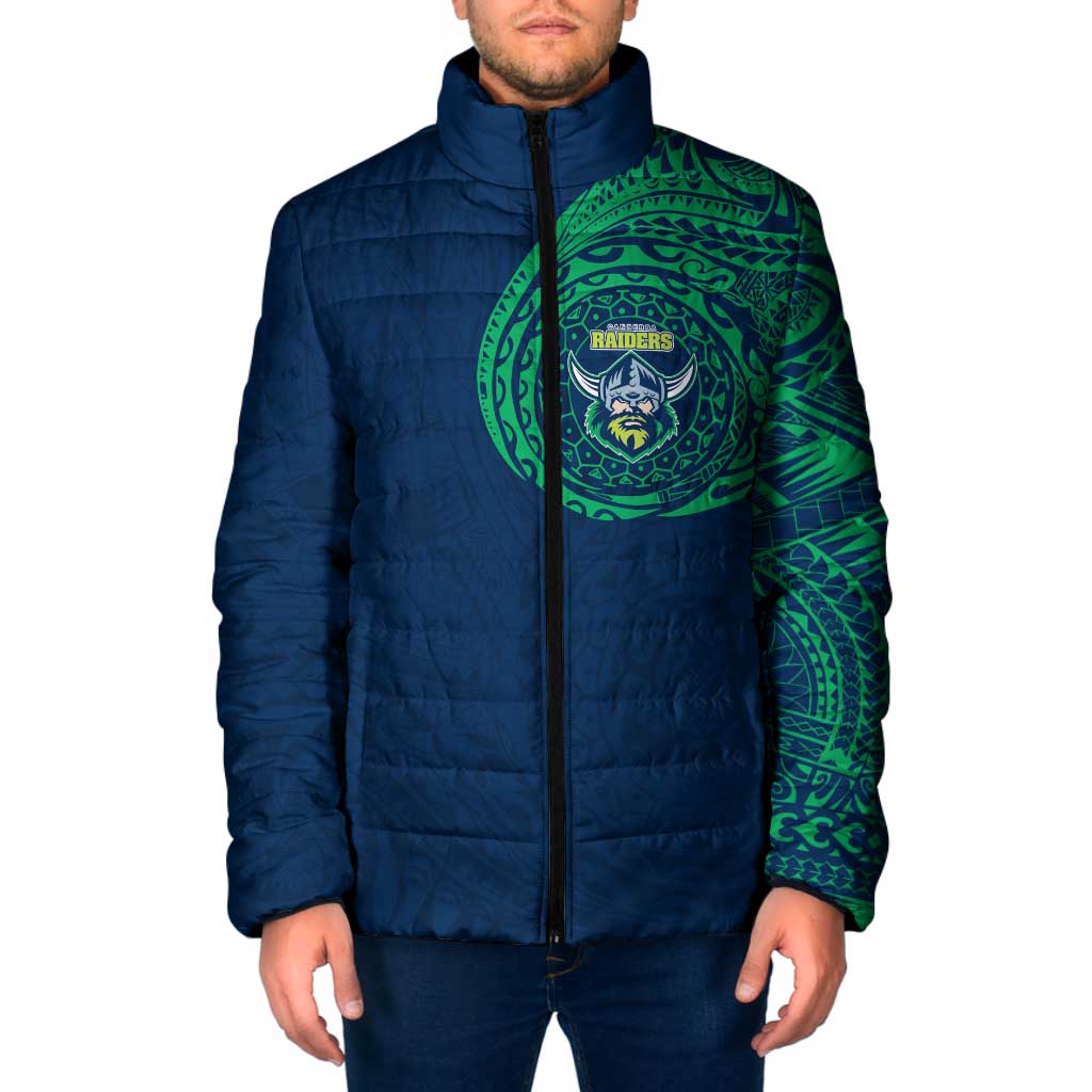 Personalized Canberra Raiders Padded Jacket Polynesian Tribal Chest and Sleeve Tattoo