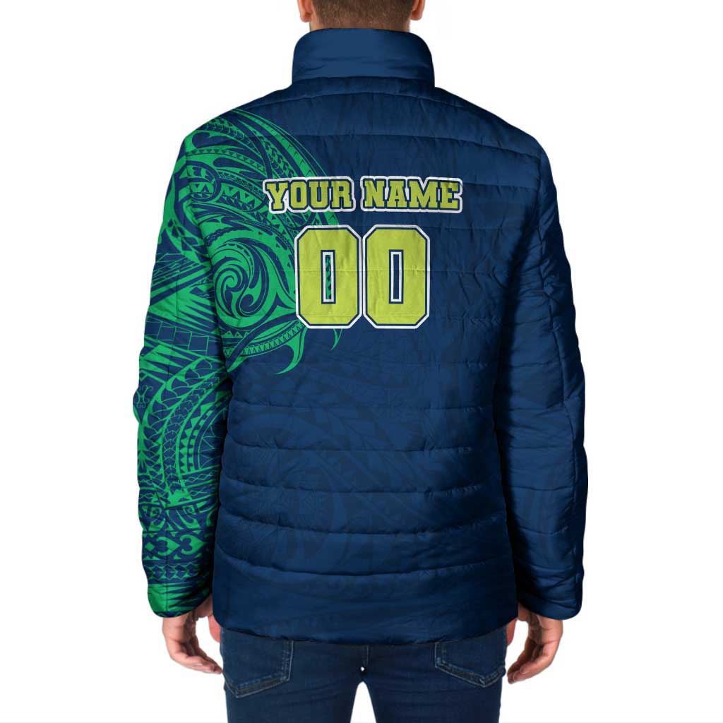 Personalized Canberra Raiders Padded Jacket Polynesian Tribal Chest and Sleeve Tattoo