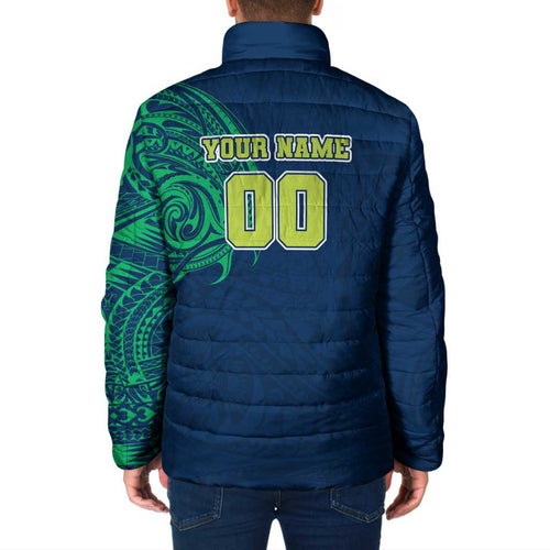 Personalized Canberra Raiders Padded Jacket Polynesian Tribal Chest and Sleeve Tattoo