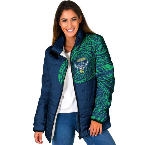 Personalized Canberra Raiders Padded Jacket Polynesian Tribal Chest and Sleeve Tattoo