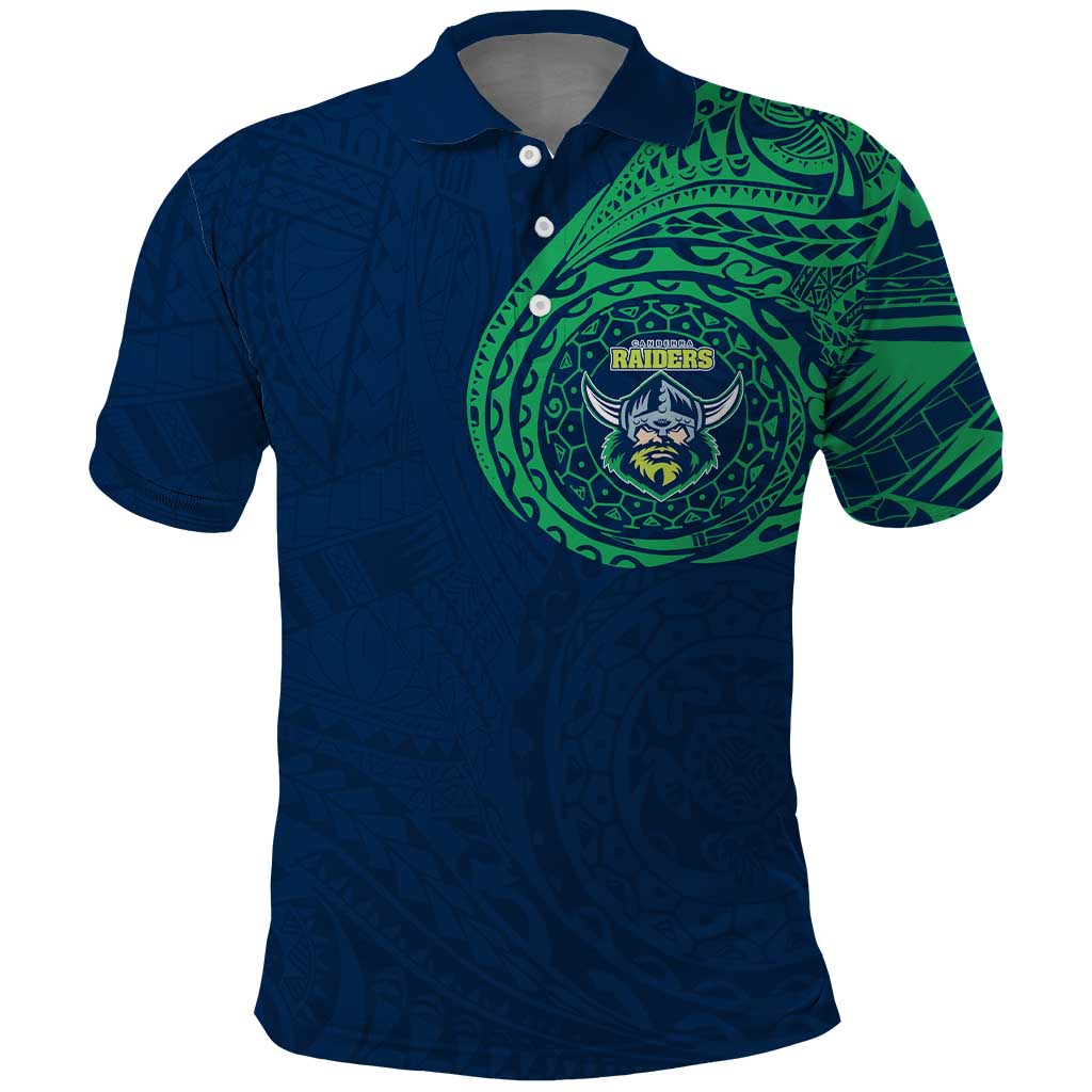 Personalized Canberra Raiders Polo Shirt Polynesian Tribal Chest and Sleeve Tattoo