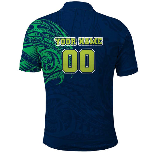 Personalized Canberra Raiders Polo Shirt Polynesian Tribal Chest and Sleeve Tattoo