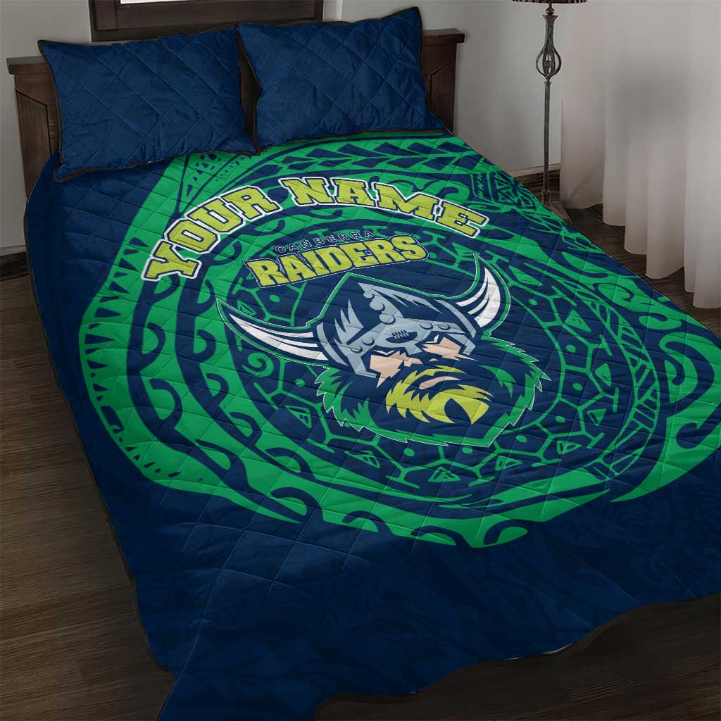 Personalized Canberra Raiders Quilt Bed Set Polynesian Tribal Chest and Sleeve Tattoo