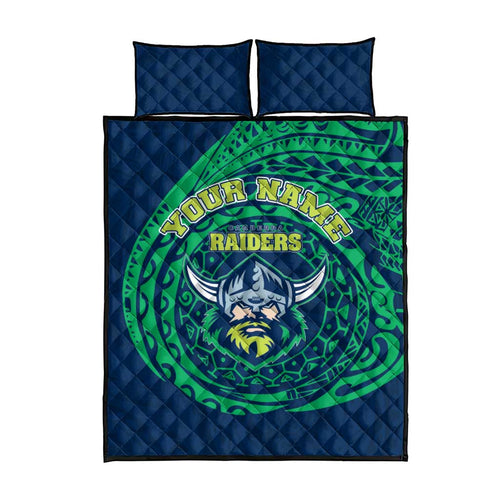 Personalized Canberra Raiders Quilt Bed Set Polynesian Tribal Chest and Sleeve Tattoo