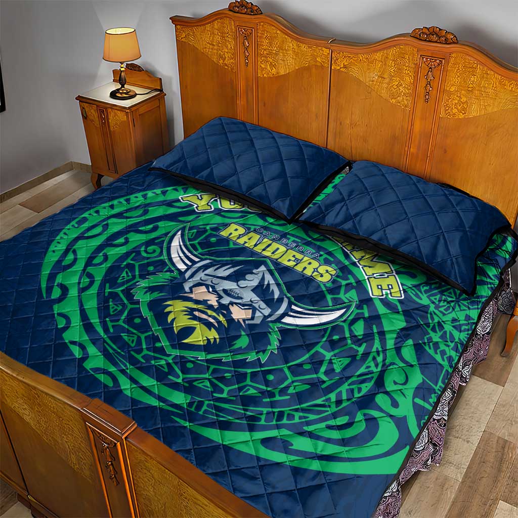 Personalized Canberra Raiders Quilt Bed Set Polynesian Tribal Chest and Sleeve Tattoo