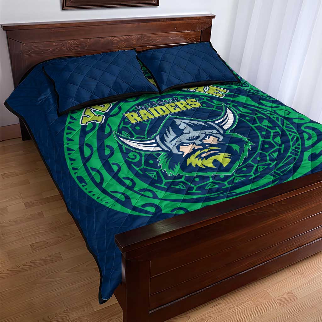 Personalized Canberra Raiders Quilt Bed Set Polynesian Tribal Chest and Sleeve Tattoo
