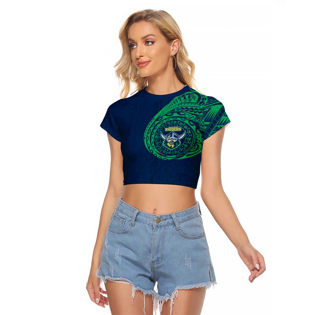 Personalized Canberra Raiders Raglan Cropped T Shirt Polynesian Tribal Chest and Sleeve Tattoo