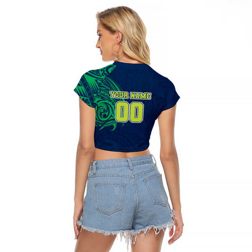 Personalized Canberra Raiders Raglan Cropped T Shirt Polynesian Tribal Chest and Sleeve Tattoo
