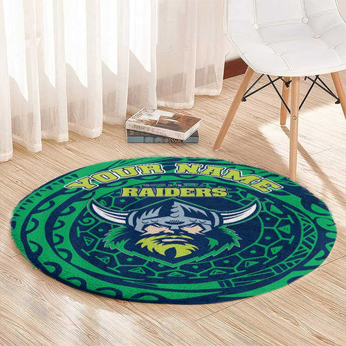 Personalized Canberra Raiders Round Carpet Polynesian Tribal Chest and Sleeve Tattoo