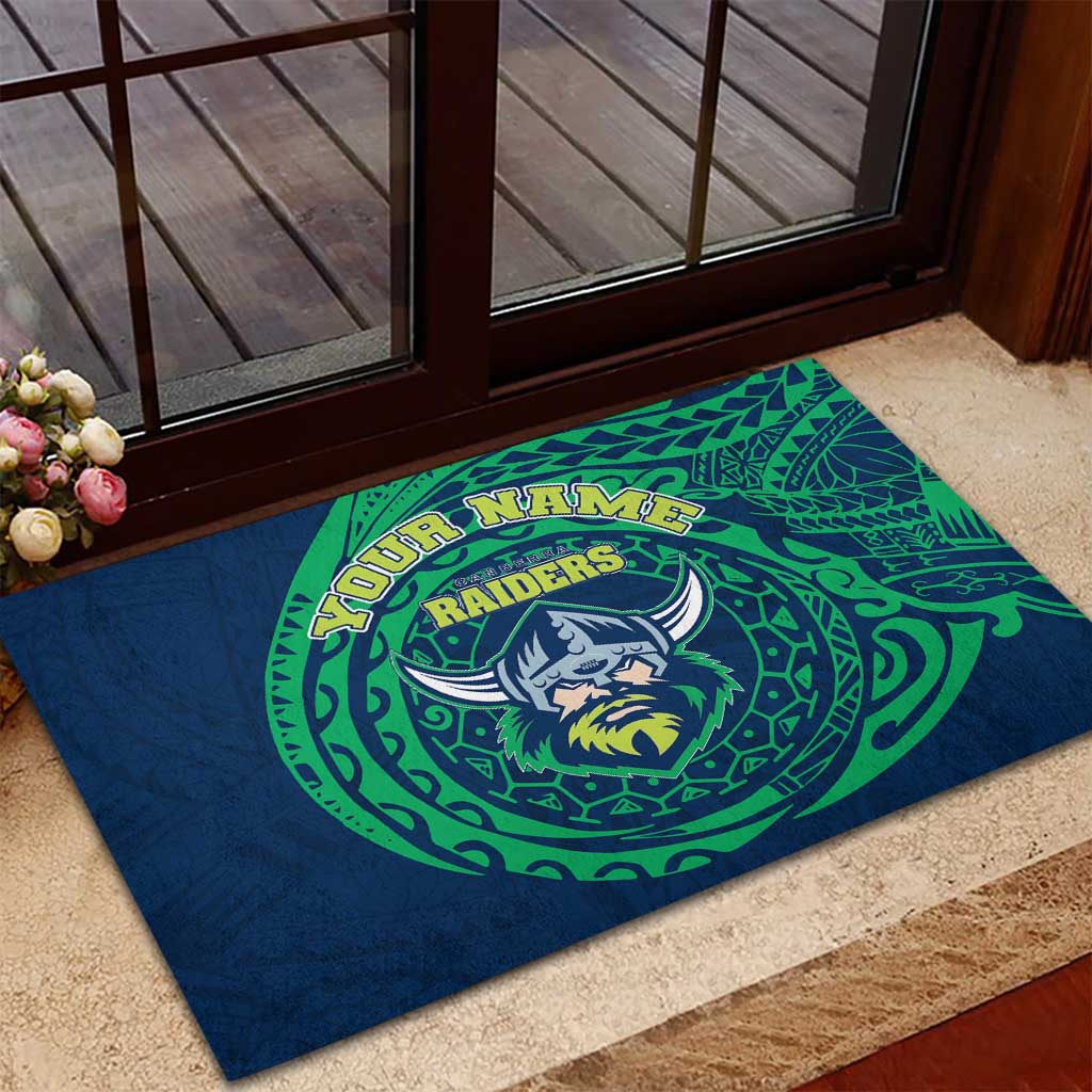 Personalized Canberra Raiders Rubber Doormat Polynesian Tribal Chest and Sleeve Tattoo