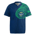 Personalized Canberra Raiders Rugby Jersey Polynesian Tribal Chest and Sleeve Tattoo