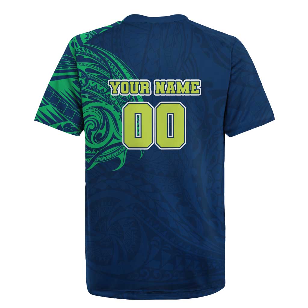 Personalized Canberra Raiders Rugby Jersey Polynesian Tribal Chest and Sleeve Tattoo