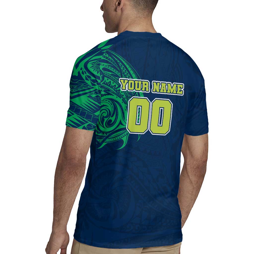 Personalized Canberra Raiders Rugby Jersey Polynesian Tribal Chest and Sleeve Tattoo