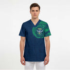 Personalized Canberra Raiders Scrub Top Polynesian Tribal Chest and Sleeve Tattoo