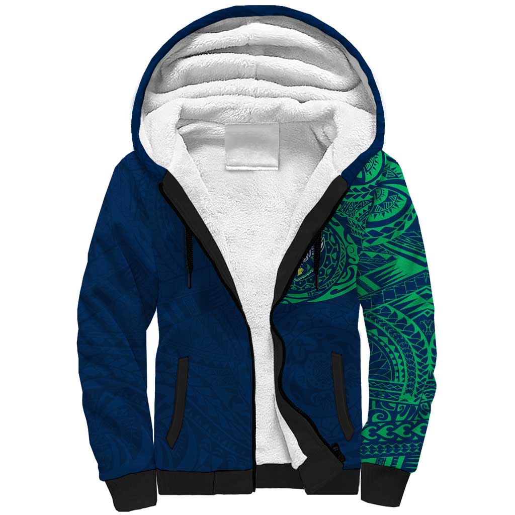 Personalized Canberra Raiders Sherpa Hoodie Polynesian Tribal Chest and Sleeve Tattoo