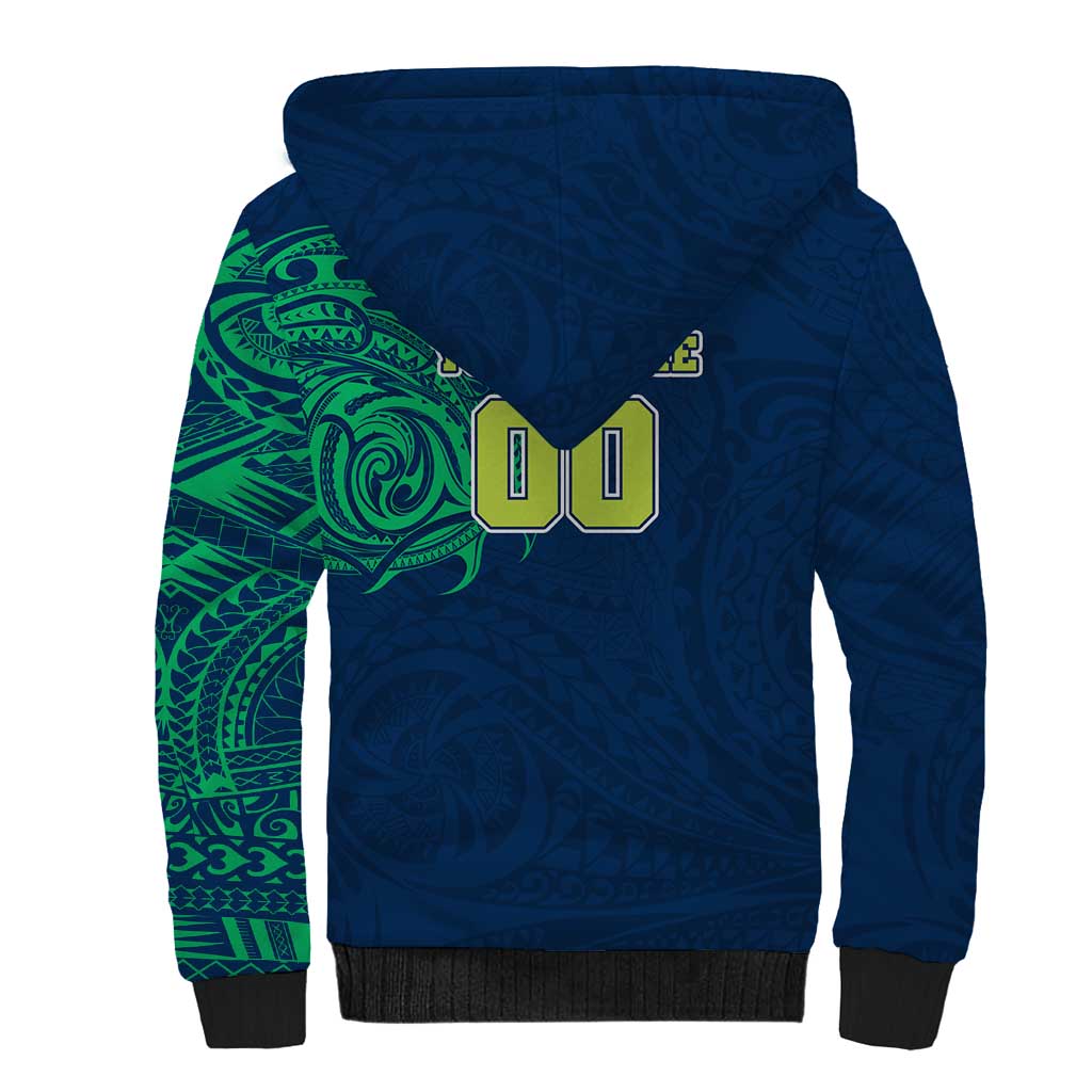Personalized Canberra Raiders Sherpa Hoodie Polynesian Tribal Chest and Sleeve Tattoo