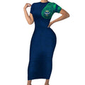 Personalized Canberra Raiders Short Sleeve Bodycon Dress Polynesian Tribal Chest and Sleeve Tattoo