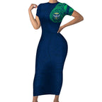 Personalized Canberra Raiders Short Sleeve Bodycon Dress Polynesian Tribal Chest and Sleeve Tattoo