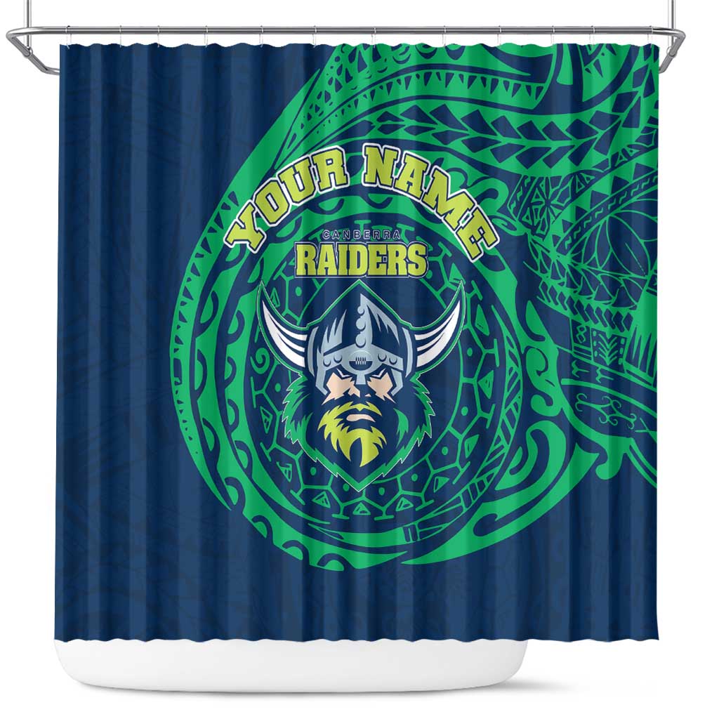 Personalized Canberra Raiders Shower Curtain Polynesian Tribal Chest and Sleeve Tattoo