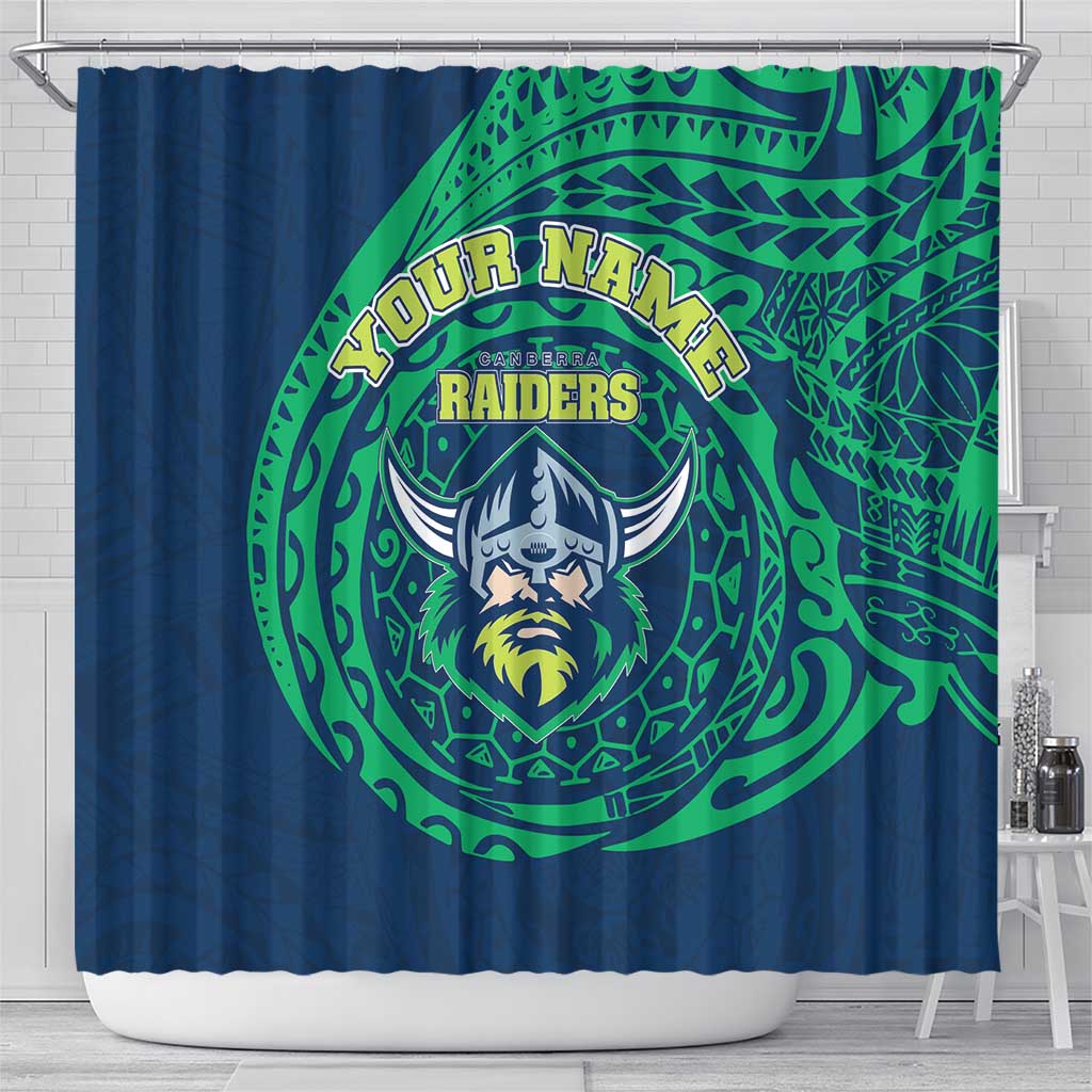 Personalized Canberra Raiders Shower Curtain Polynesian Tribal Chest and Sleeve Tattoo