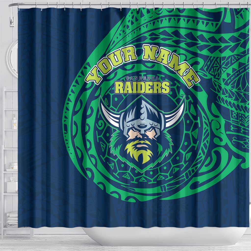 Personalized Canberra Raiders Shower Curtain Polynesian Tribal Chest and Sleeve Tattoo