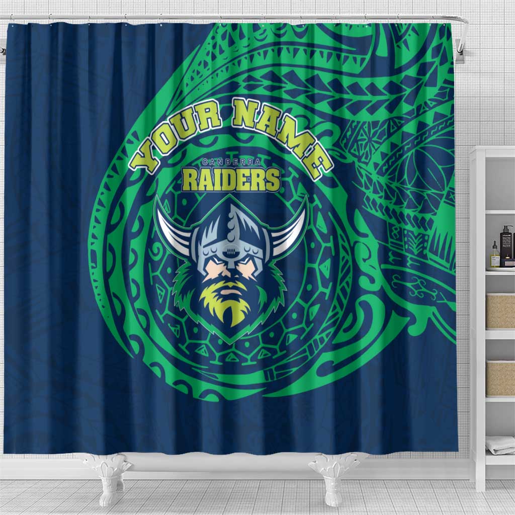 Personalized Canberra Raiders Shower Curtain Polynesian Tribal Chest and Sleeve Tattoo