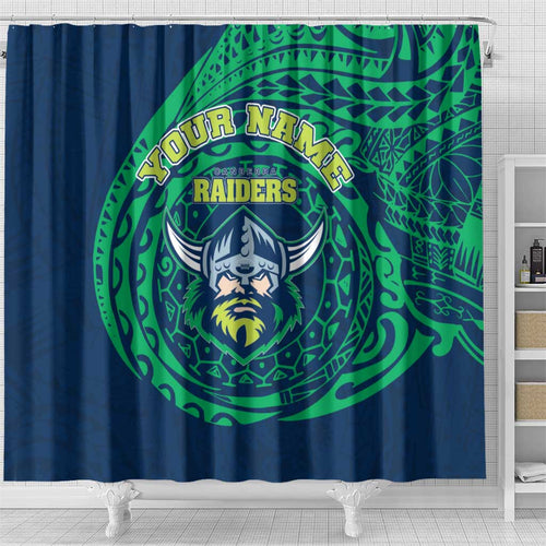 Personalized Canberra Raiders Shower Curtain Polynesian Tribal Chest and Sleeve Tattoo