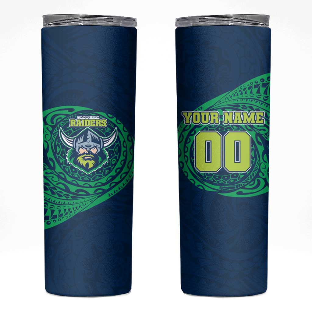Personalized Canberra Raiders Skinny Tumbler Polynesian Tribal Chest and Sleeve Tattoo
