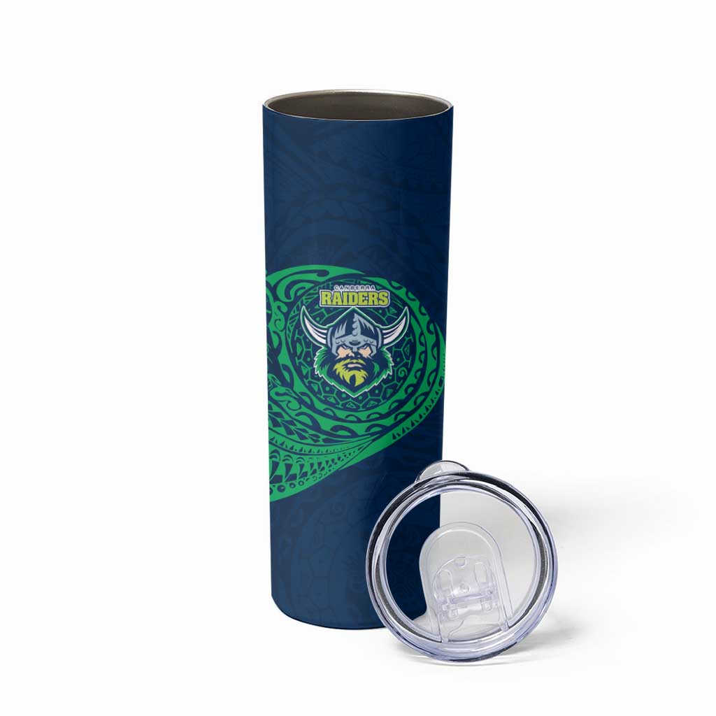 Personalized Canberra Raiders Skinny Tumbler Polynesian Tribal Chest and Sleeve Tattoo