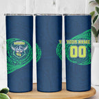 Personalized Canberra Raiders Skinny Tumbler Polynesian Tribal Chest and Sleeve Tattoo