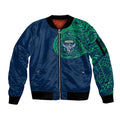 Personalized Canberra Raiders Sleeve Zip Bomber Jacket Polynesian Tribal Chest and Sleeve Tattoo