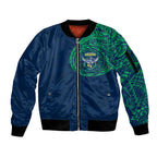 Personalized Canberra Raiders Sleeve Zip Bomber Jacket Polynesian Tribal Chest and Sleeve Tattoo