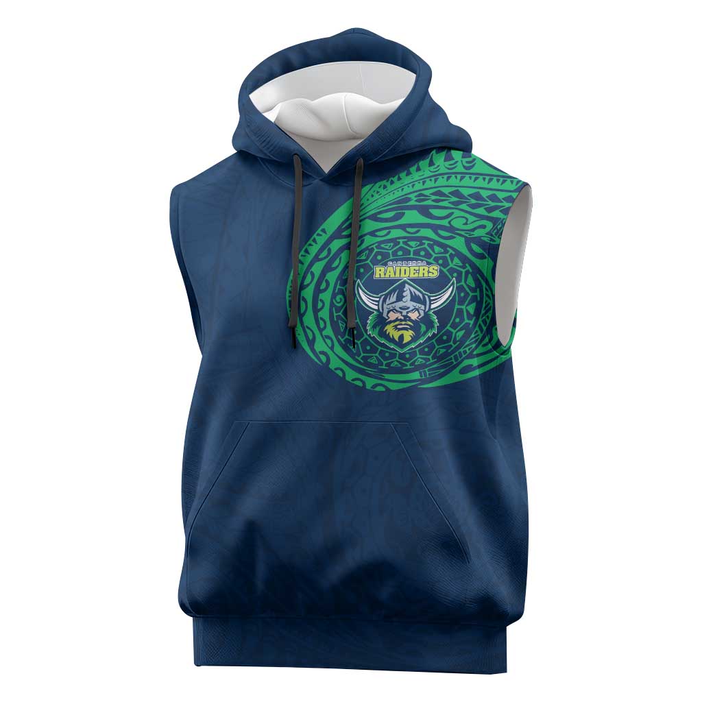 Personalized Canberra Raiders Sleeveless Hoodie Polynesian Tribal Chest and Sleeve Tattoo