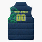 Personalized Canberra Raiders Sleeveless Puffer Jacket Polynesian Tribal Chest and Sleeve Tattoo