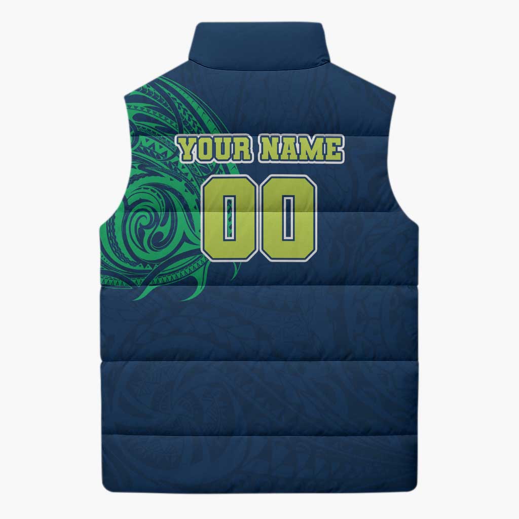 Personalized Canberra Raiders Sleeveless Puffer Jacket Polynesian Tribal Chest and Sleeve Tattoo