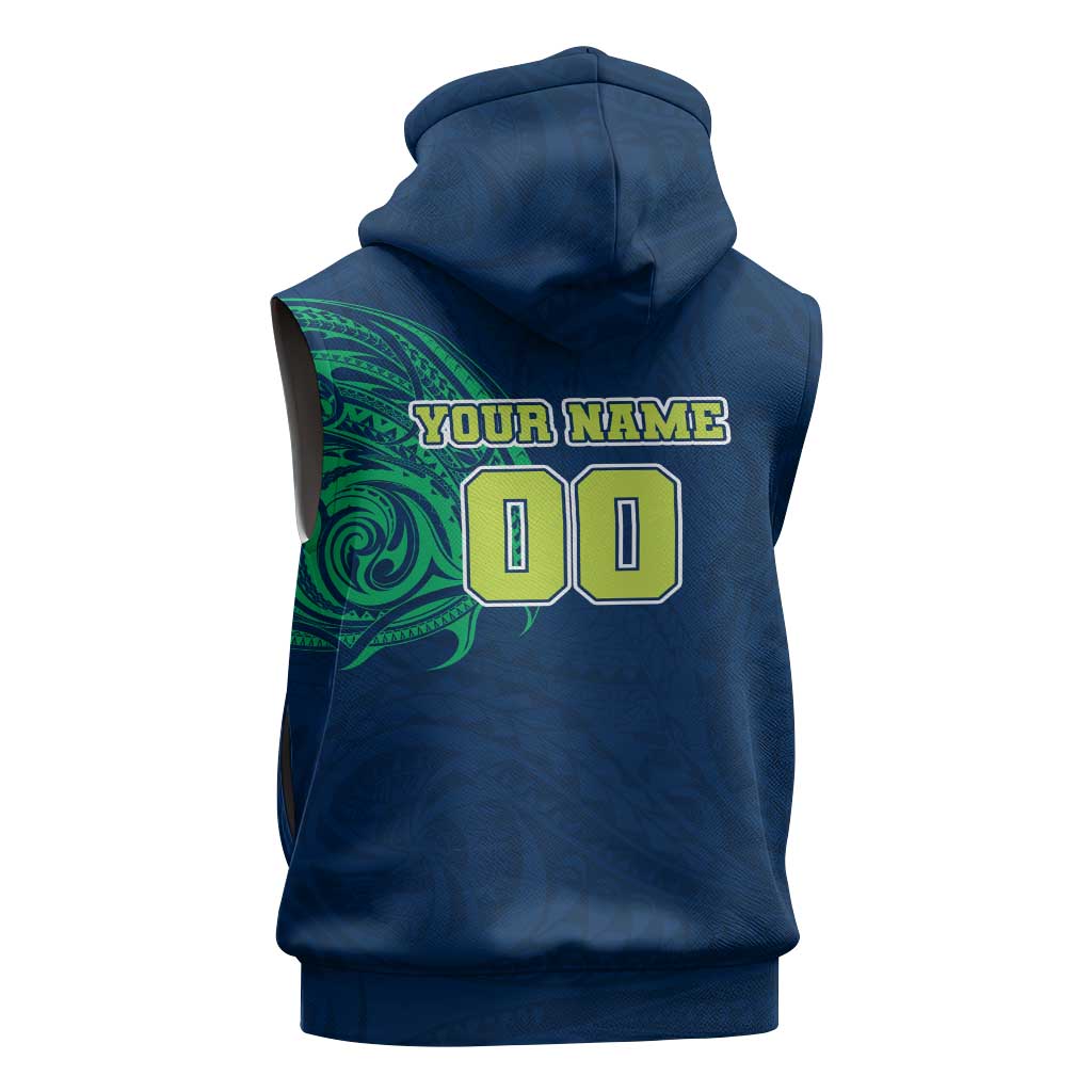 Personalized Canberra Raiders Sleeveless Zip Hoodie Polynesian Tribal Chest and Sleeve Tattoo