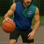 Personalized Canberra Raiders Sleeveless Zip Hoodie Polynesian Tribal Chest and Sleeve Tattoo
