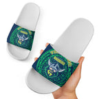 Personalized Canberra Raiders Slide Sandals Polynesian Tribal Chest and Sleeve Tattoo
