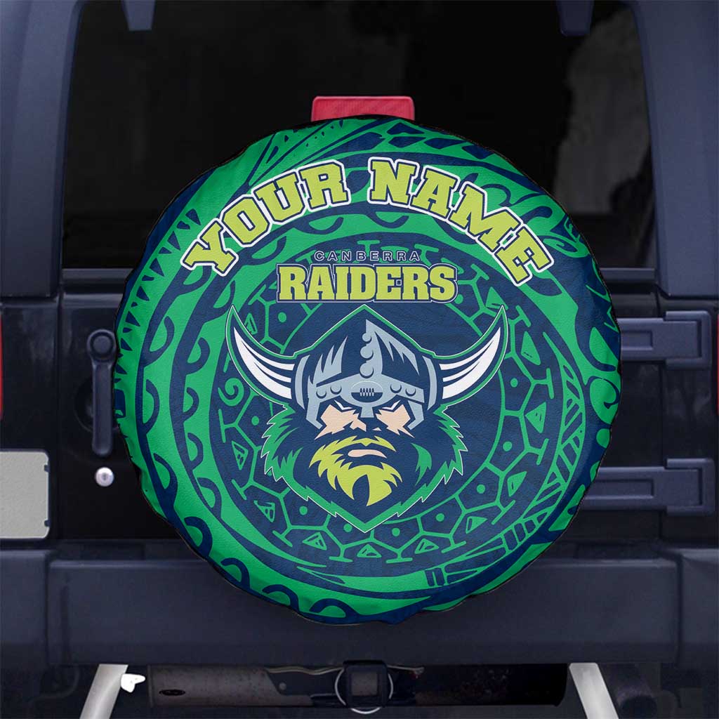 Personalized Canberra Raiders Spare Tire Cover Polynesian Tribal Chest and Sleeve Tattoo