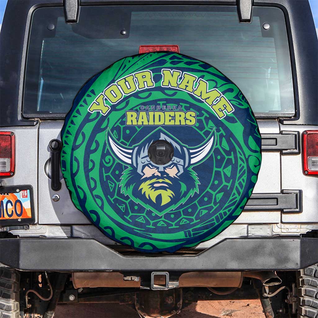 Personalized Canberra Raiders Spare Tire Cover Polynesian Tribal Chest and Sleeve Tattoo