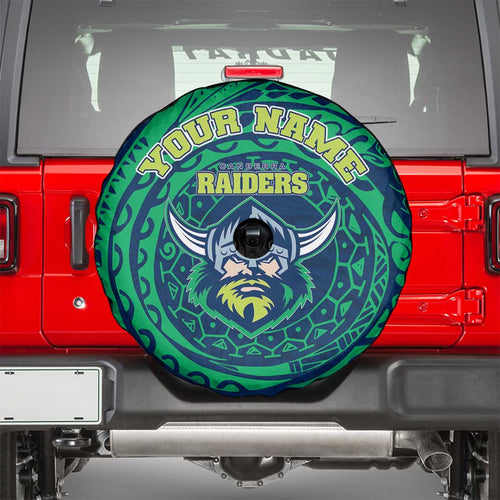 Personalized Canberra Raiders Spare Tire Cover Polynesian Tribal Chest and Sleeve Tattoo