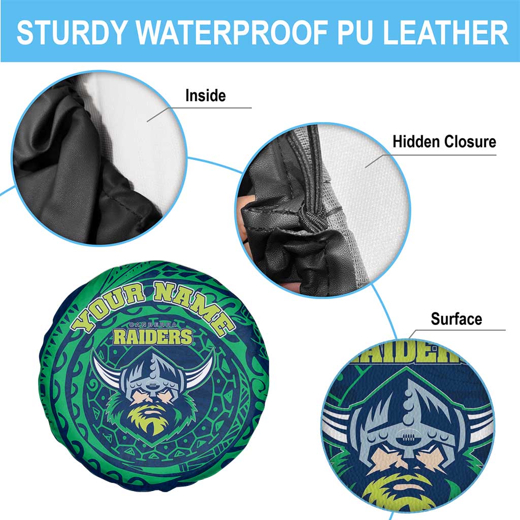 Personalized Canberra Raiders Spare Tire Cover Polynesian Tribal Chest and Sleeve Tattoo