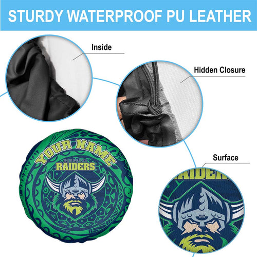 Personalized Canberra Raiders Spare Tire Cover Polynesian Tribal Chest and Sleeve Tattoo