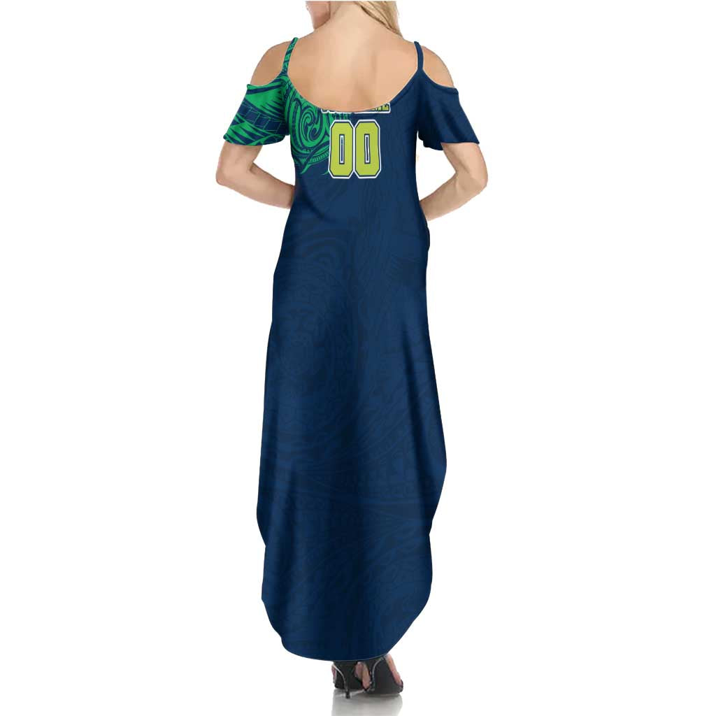 Personalized Canberra Raiders Summer Maxi Dress Polynesian Tribal Chest and Sleeve Tattoo