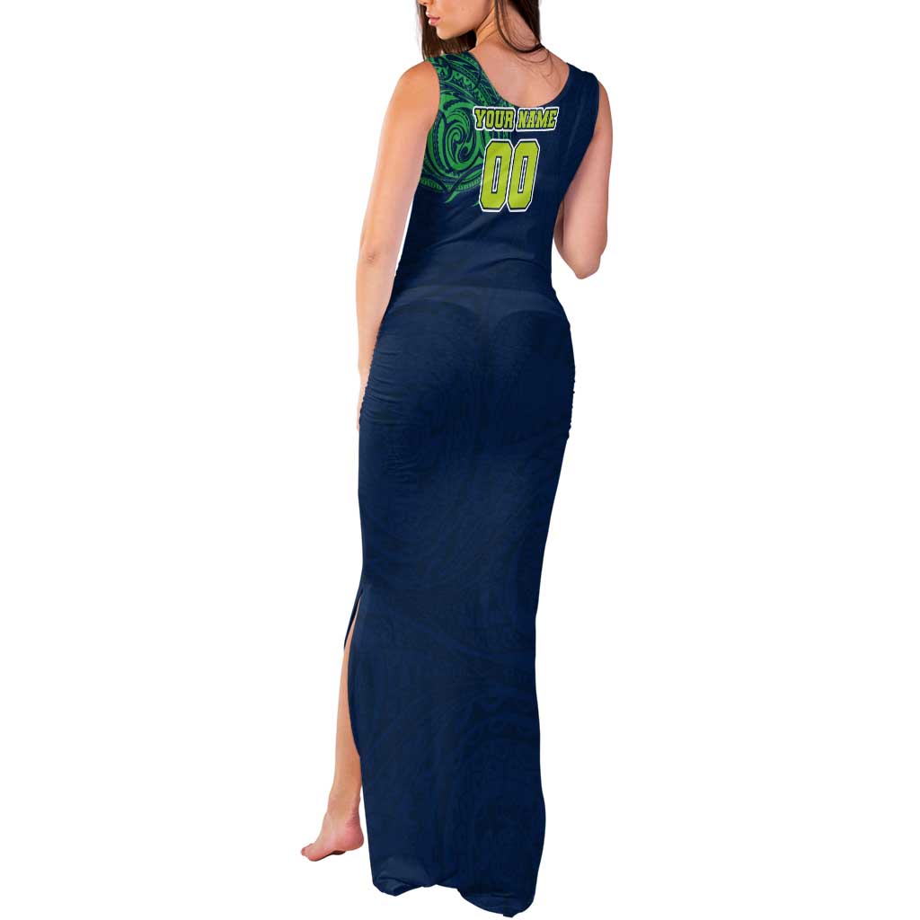 Personalized Canberra Raiders Tank Maxi Dress Polynesian Tribal Chest and Sleeve Tattoo