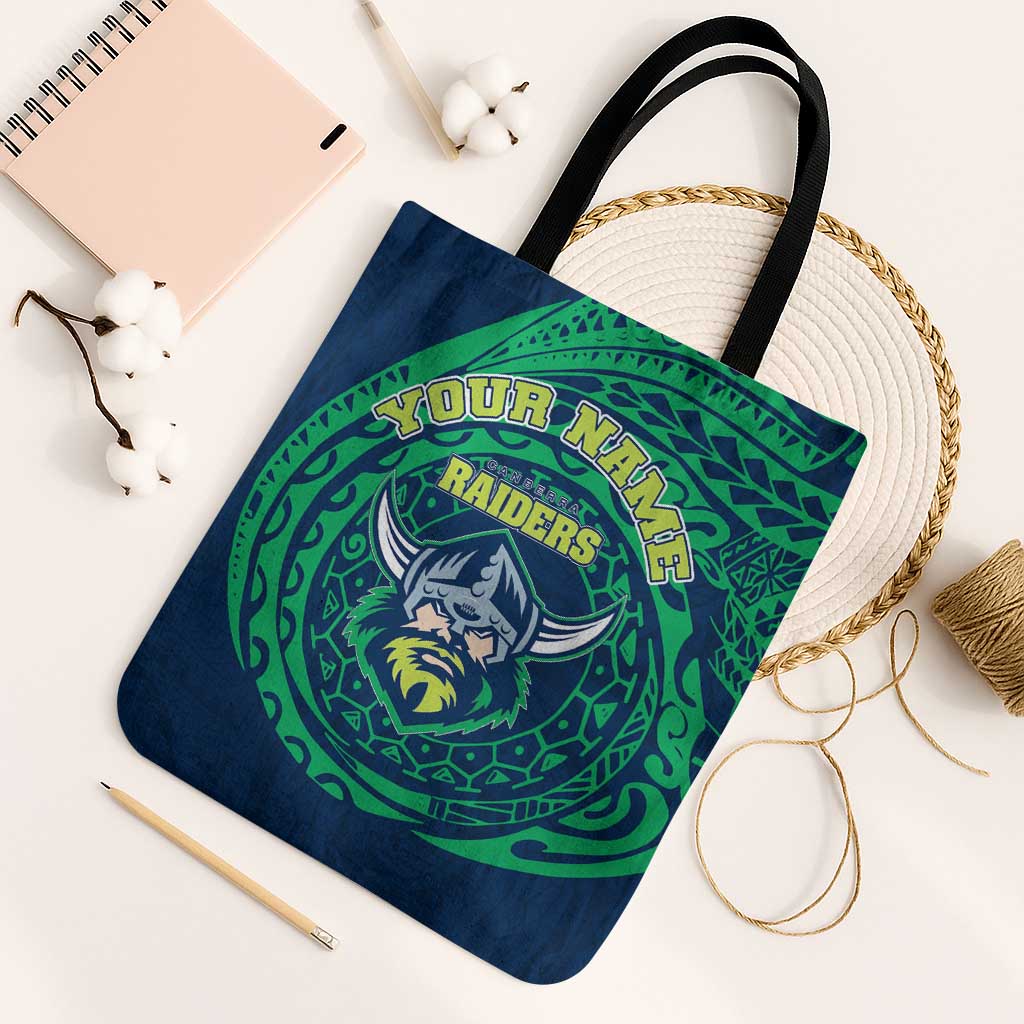 Personalized Canberra Raiders Tote Bag Polynesian Tribal Chest and Sleeve Tattoo