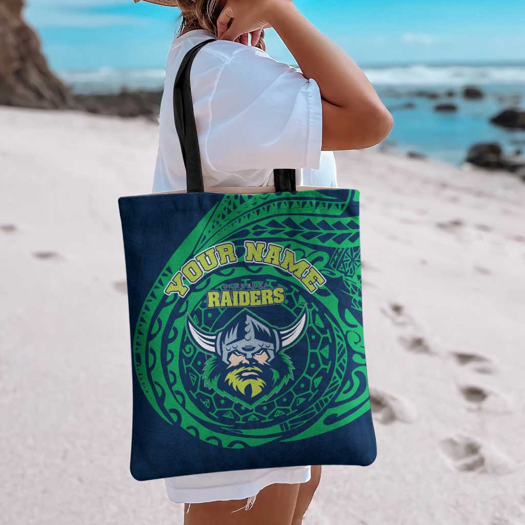 Personalized Canberra Raiders Tote Bag Polynesian Tribal Chest and Sleeve Tattoo
