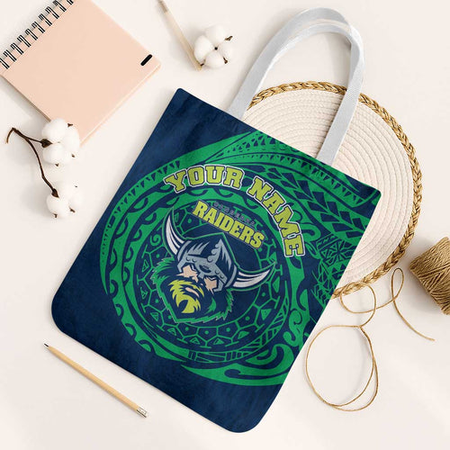 Personalized Canberra Raiders Tote Bag Polynesian Tribal Chest and Sleeve Tattoo