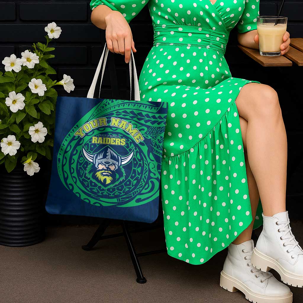 Personalized Canberra Raiders Tote Bag Polynesian Tribal Chest and Sleeve Tattoo