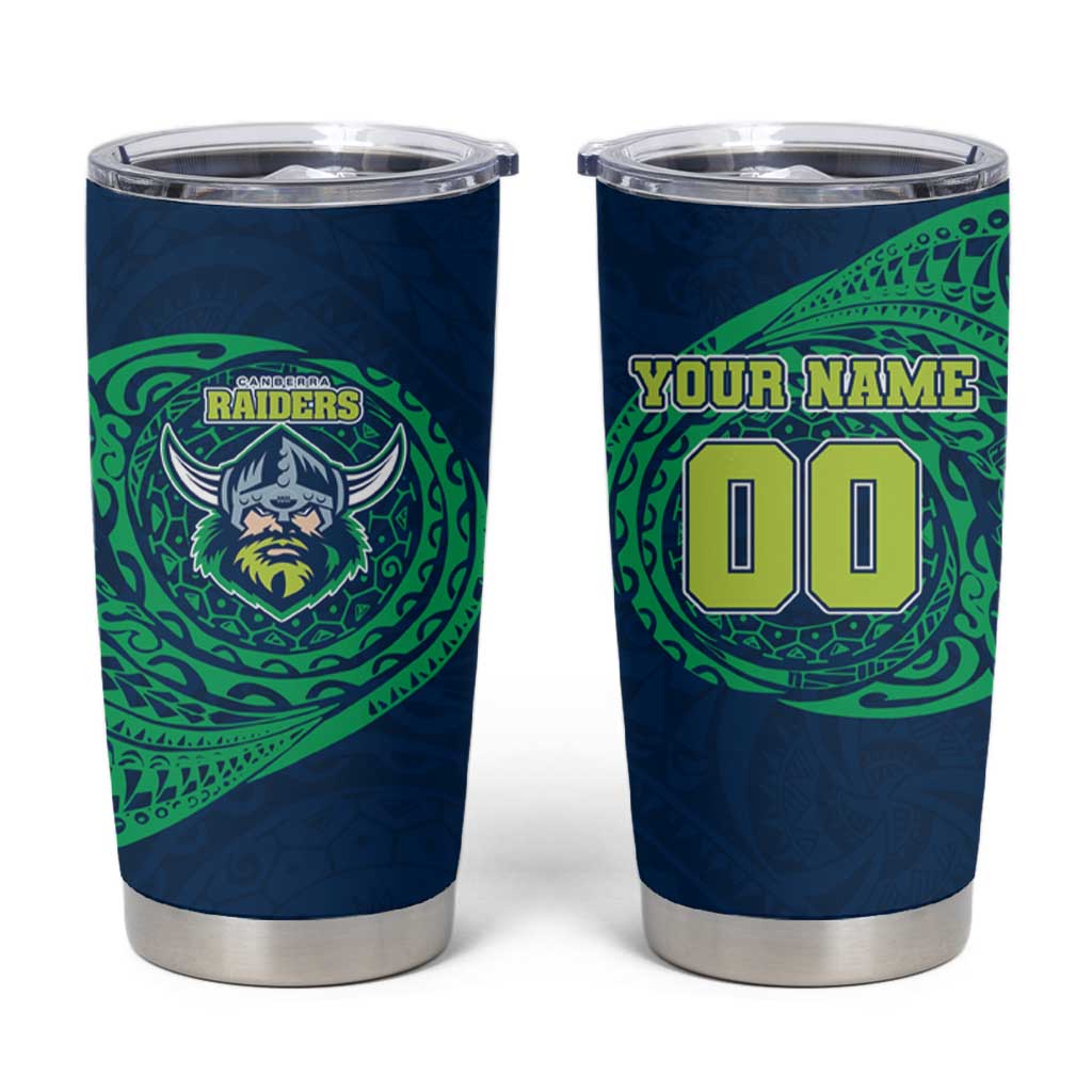 Personalized Canberra Raiders Tumbler Cup Polynesian Tribal Chest and Sleeve Tattoo